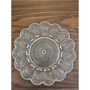 Vintage Indiana Glass #2410 Egg Relish Tray Clear Crystal Deviled Egg Platter 11